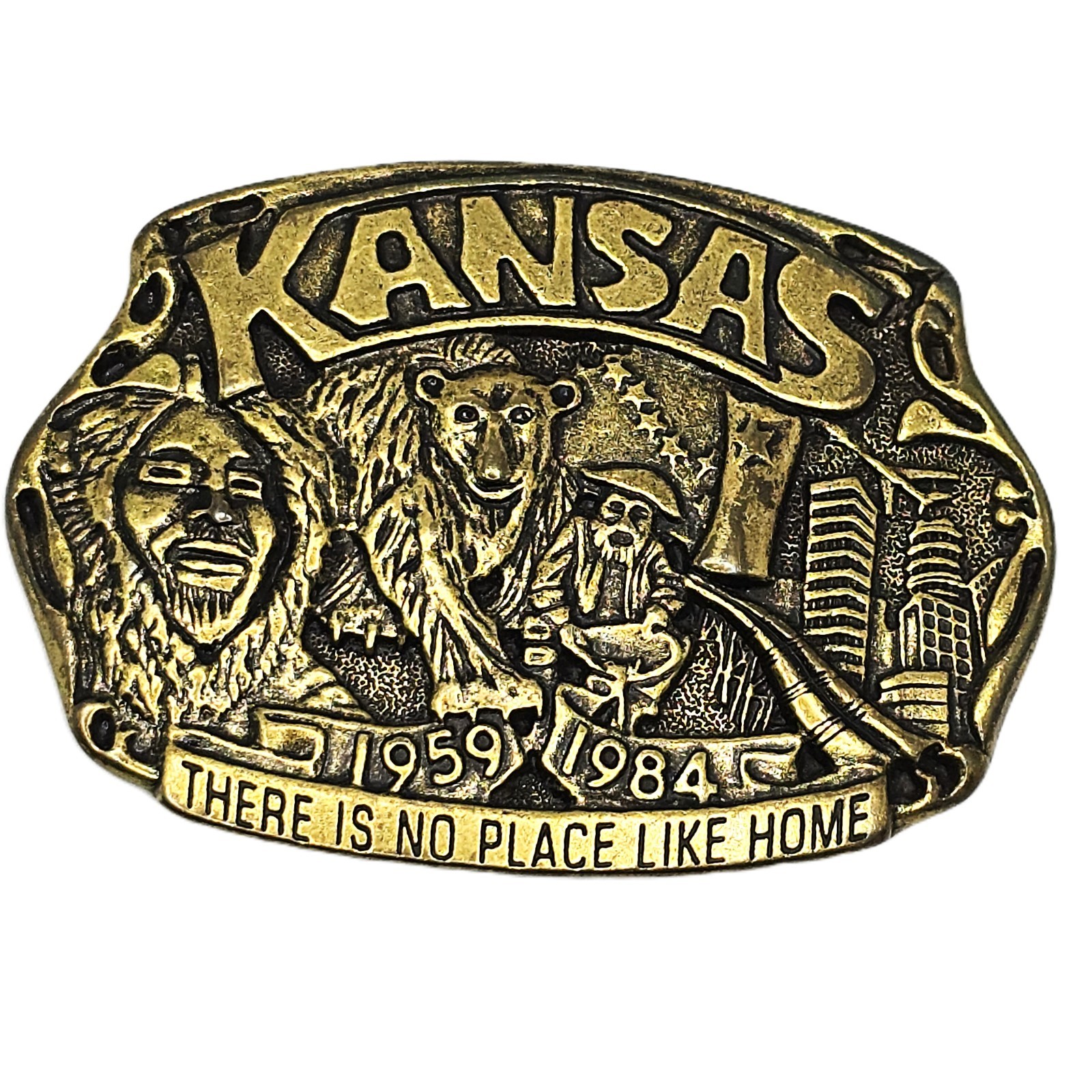Kansas 1959-1984 Belt Buckle There is No Place Like Home Brass Alaska 25 Years