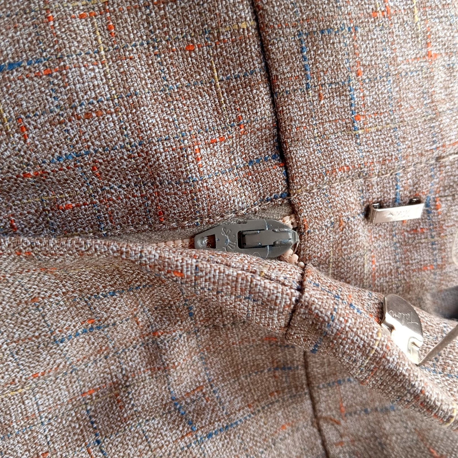 36×32 True Vintage Pants Fleck 1970’s Dress Blue Orange Check Pattern Flat Front