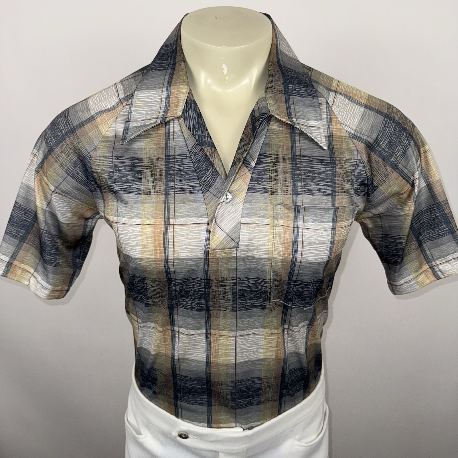 Vtg 60s 70s Disco Shirt Mens Big Sur Polyester Hippy Mod Nik Geometric Medium