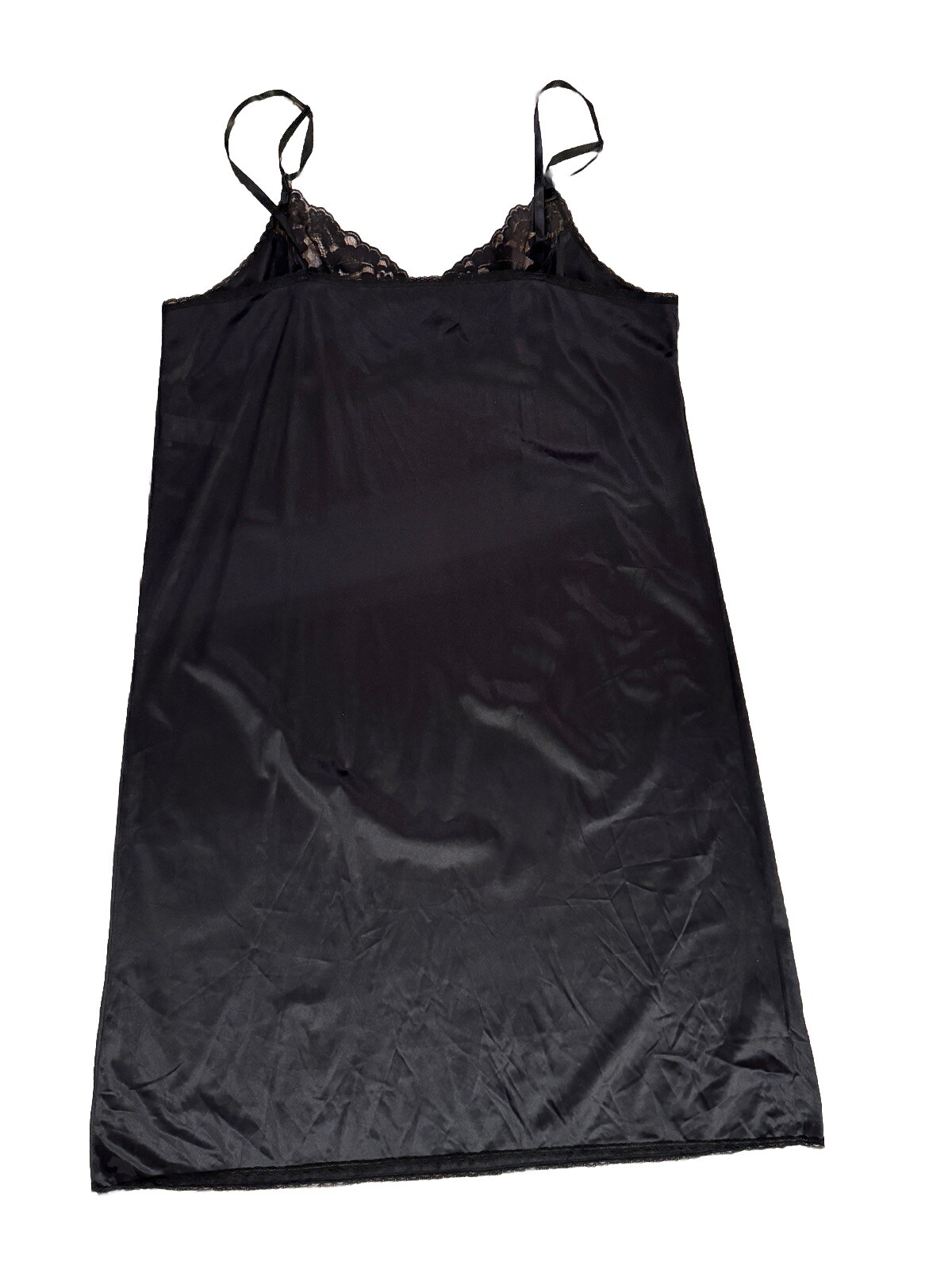 Vintage Vassarette 10-805 Full Slip 28″ 42/48 Lace Trim Sissy Lingerie Black