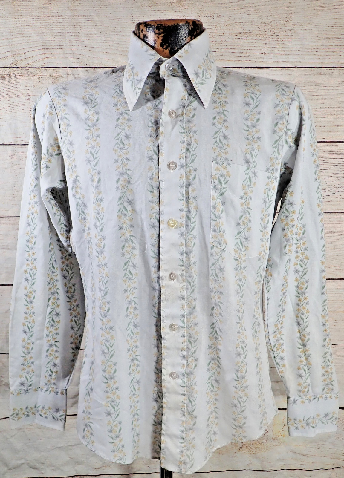 Vintage Studio One by Campus Floral Print Stripe 70s Disco Shirt Mens S Dagger