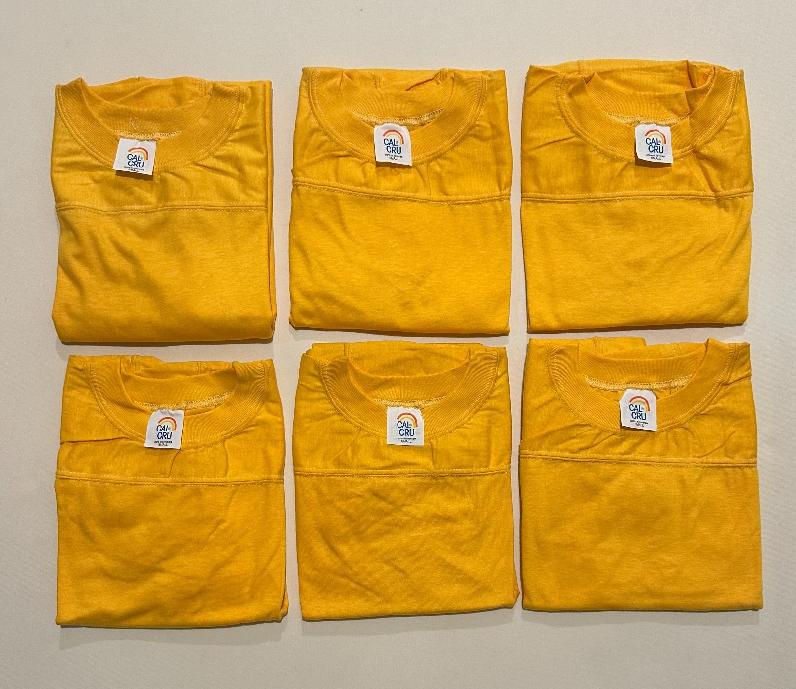 Vintage Cal Cru Adult S Yellow Lot (6) Football Jersey 50/50 T-shirts Blanks NOS