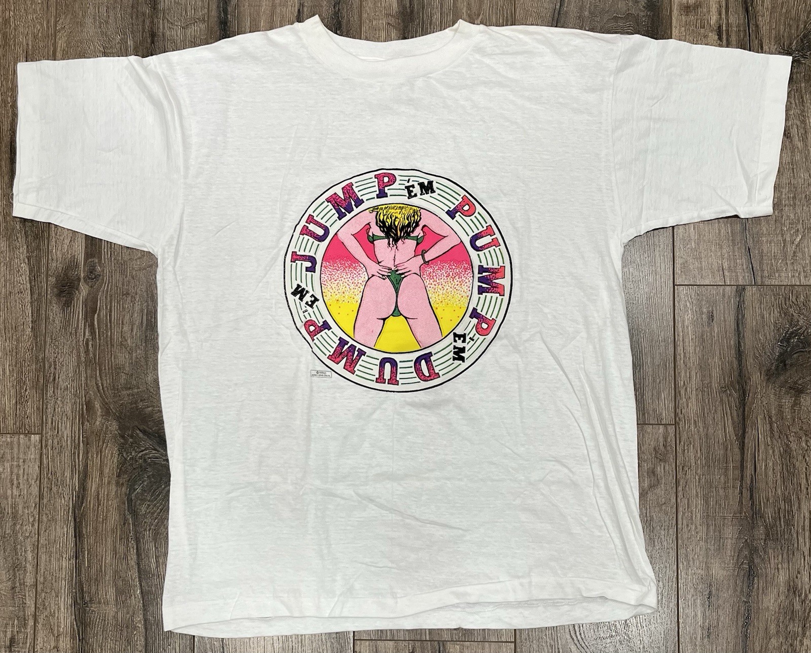 Vintage 80s 90s Jump’ EM Pump’ EM Dump’ EM Women Bikini Funny Humor Large Shirt