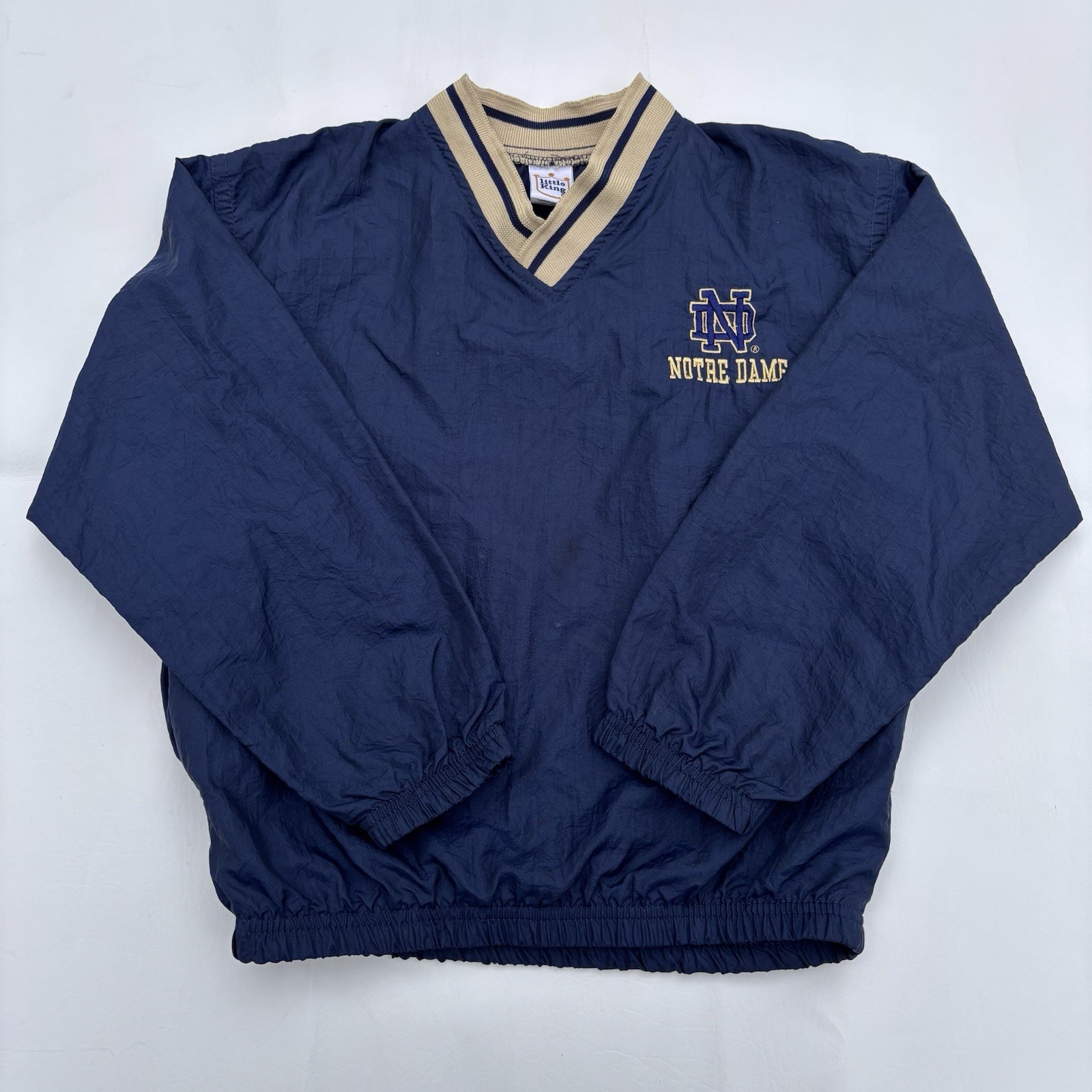 Vintage Little King Navy Gold Notre Dame Logo Varsity Pullover Jacket Youth S