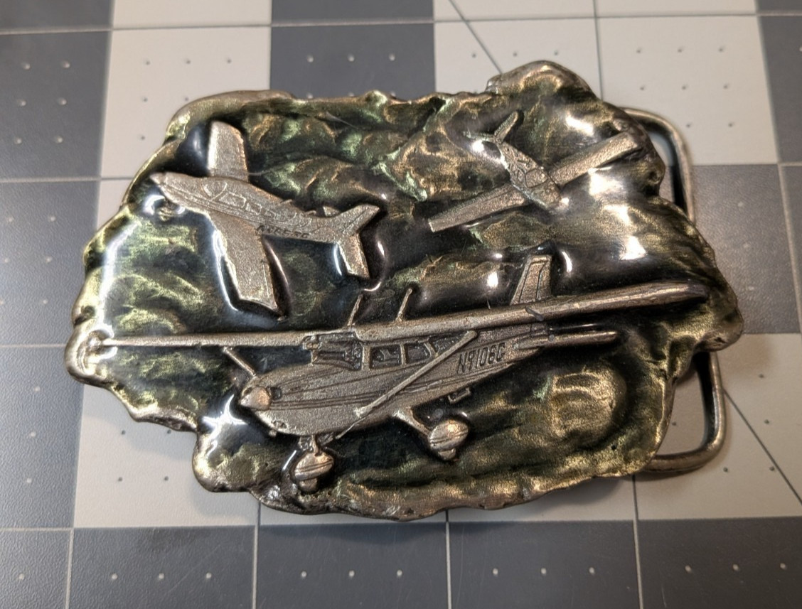 Vintage 1977 Bergamot Brass Works Airplanes Aviation Belt Buckle USA Made