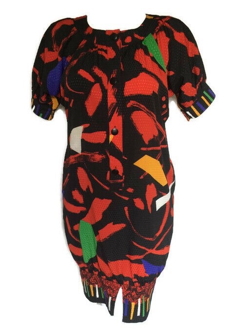 Vtg Paris Bubble Dress France M. C’est 80’s Graphic Cocoon Sz 12 Clown Core R2