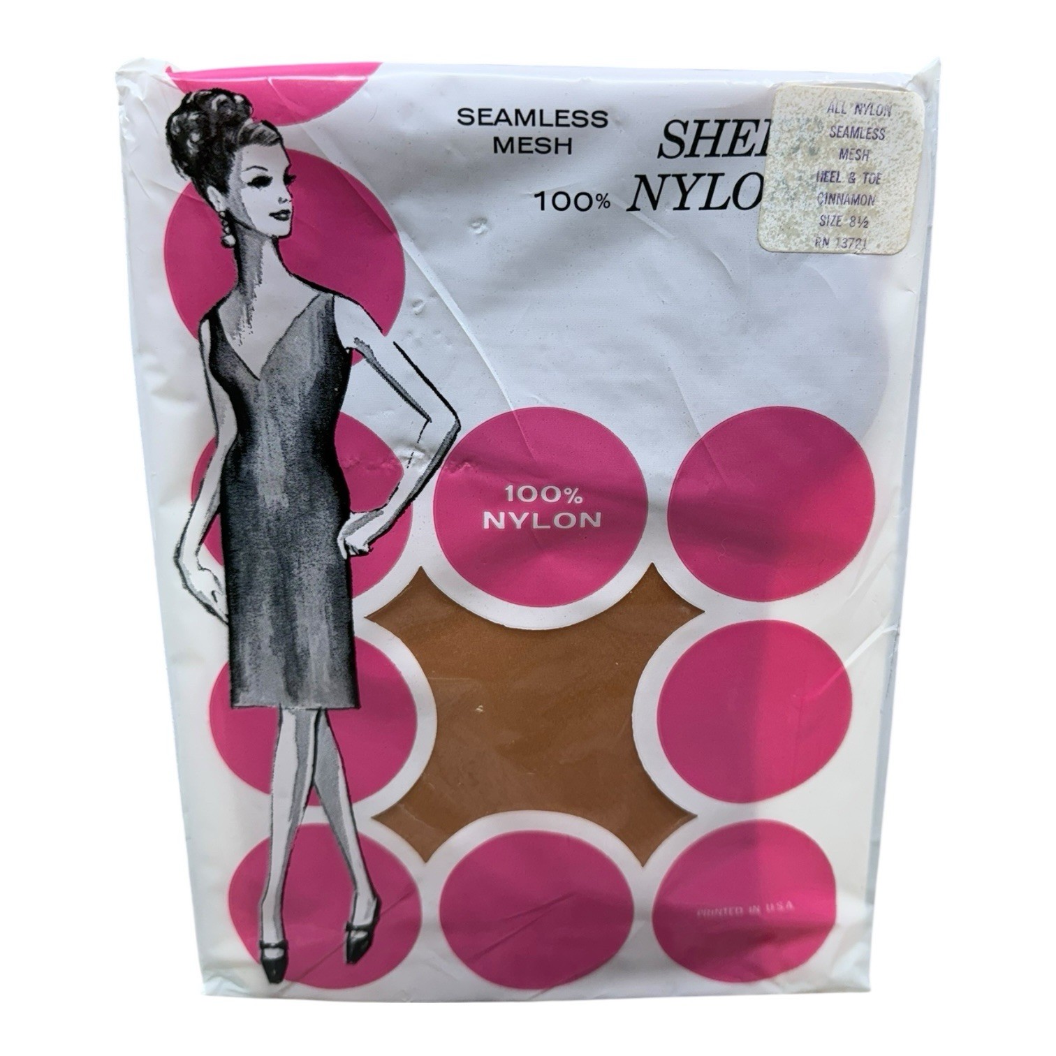 Vintage Seamless Mesh Sheer Nylon Stockings Size 8 1/2 Heel & Toe Cinnamon