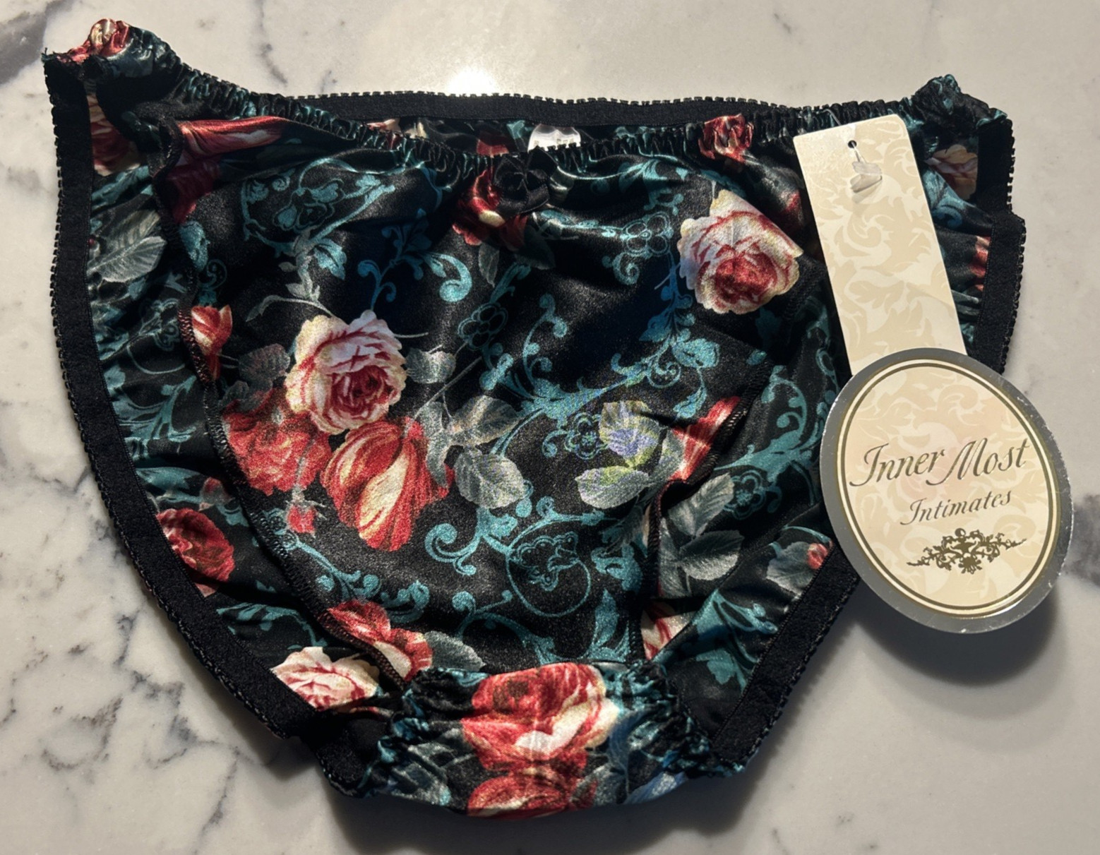 Vtg SEARS Satin “Second Skin” Shiny WET LOOK FLORAL Bikini Panty Sz SMALL NWT