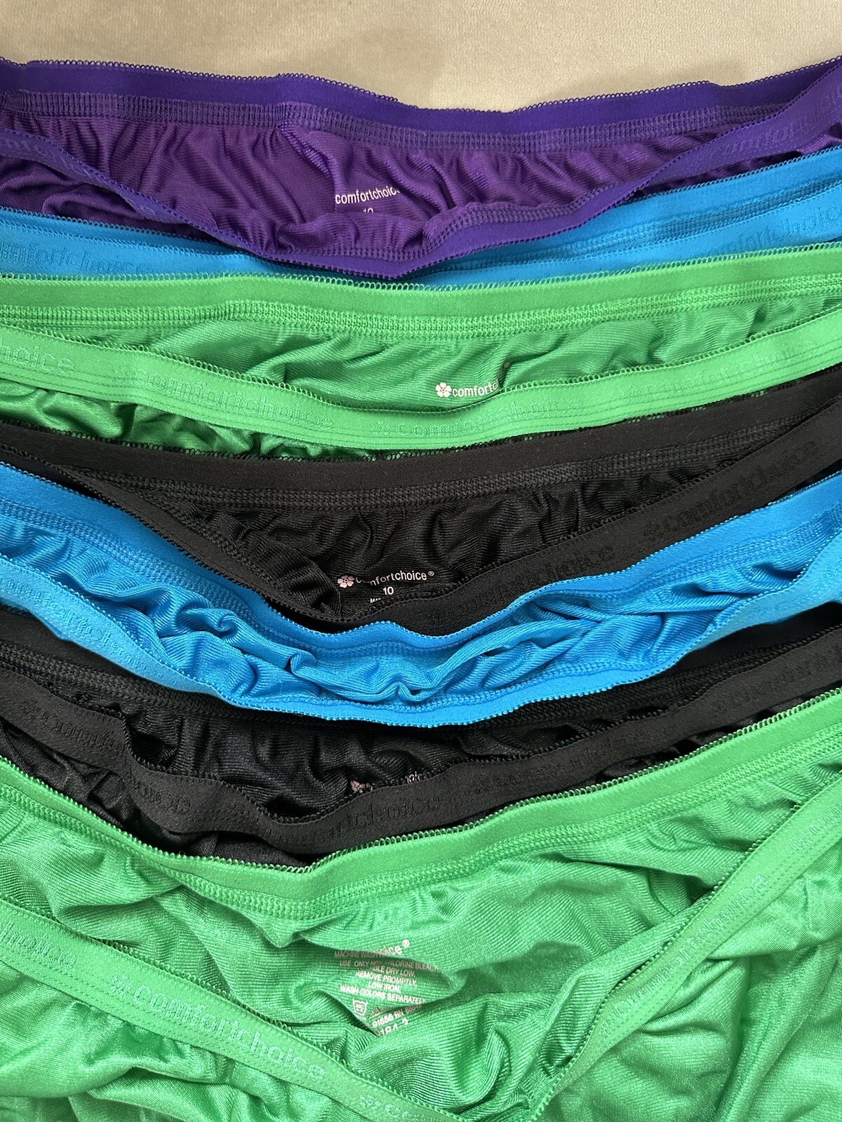 COMFORT CHOICE Satin Feel High Cut Brief Panties Size 10 Pack 7 Multicolor