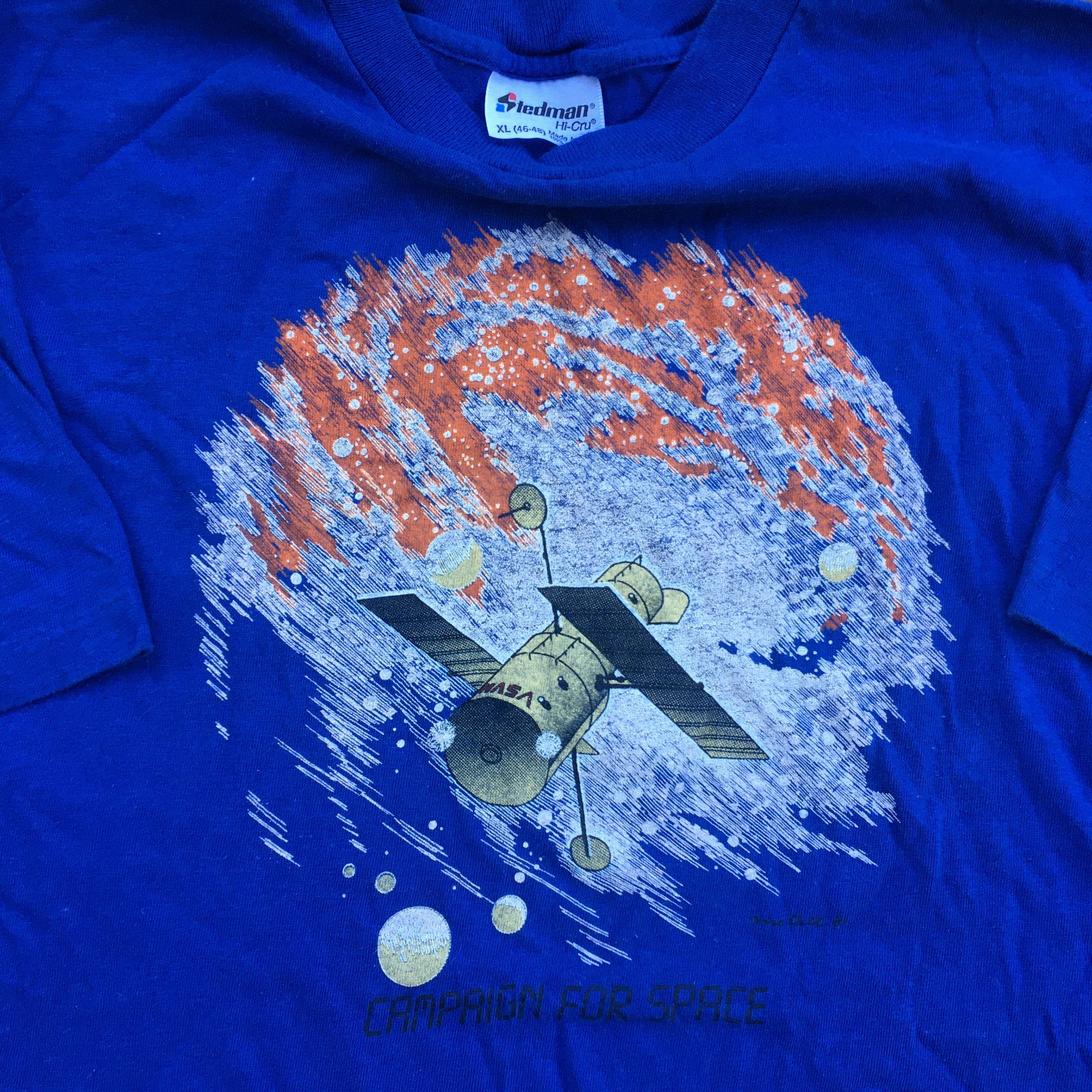 Vtg 80s NASA Shirt Robert McCall Artist Art Stedman Blue Space Odyssey Sz XL