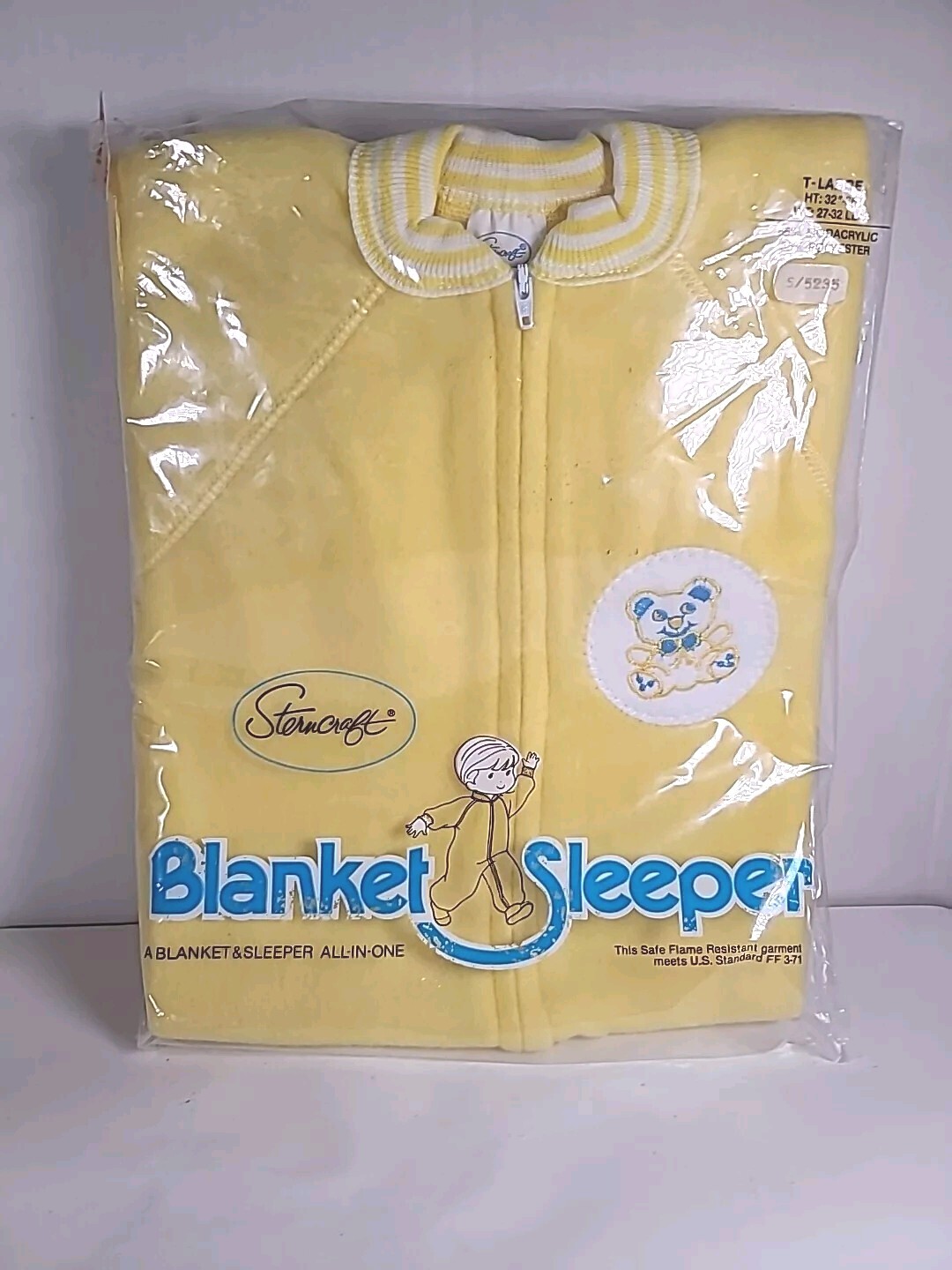 NOS VTG Blanket Sleeper Footed Pajama Yellow Bear Sterncraft Toddler Large USA