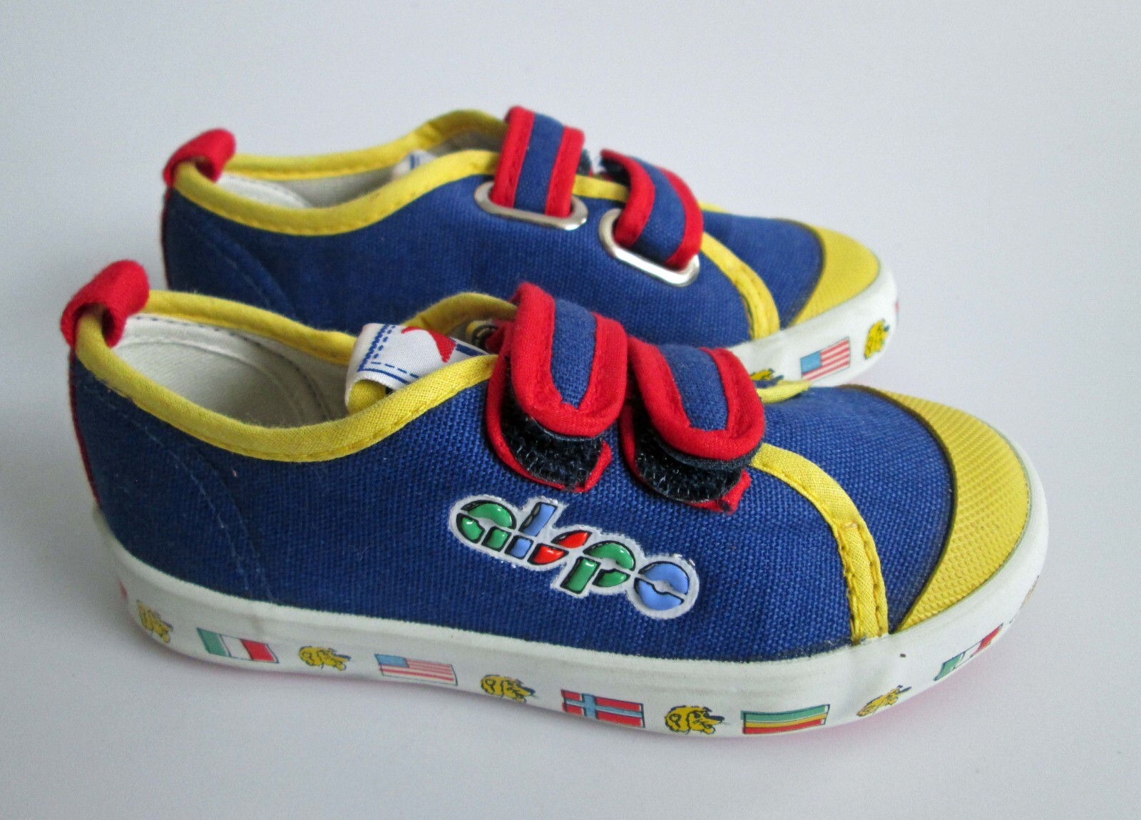 Vintage NOS Alspo Toddler Size 7 Shoes Hook & Loop Taiwan Blue Red Yellow Tennis