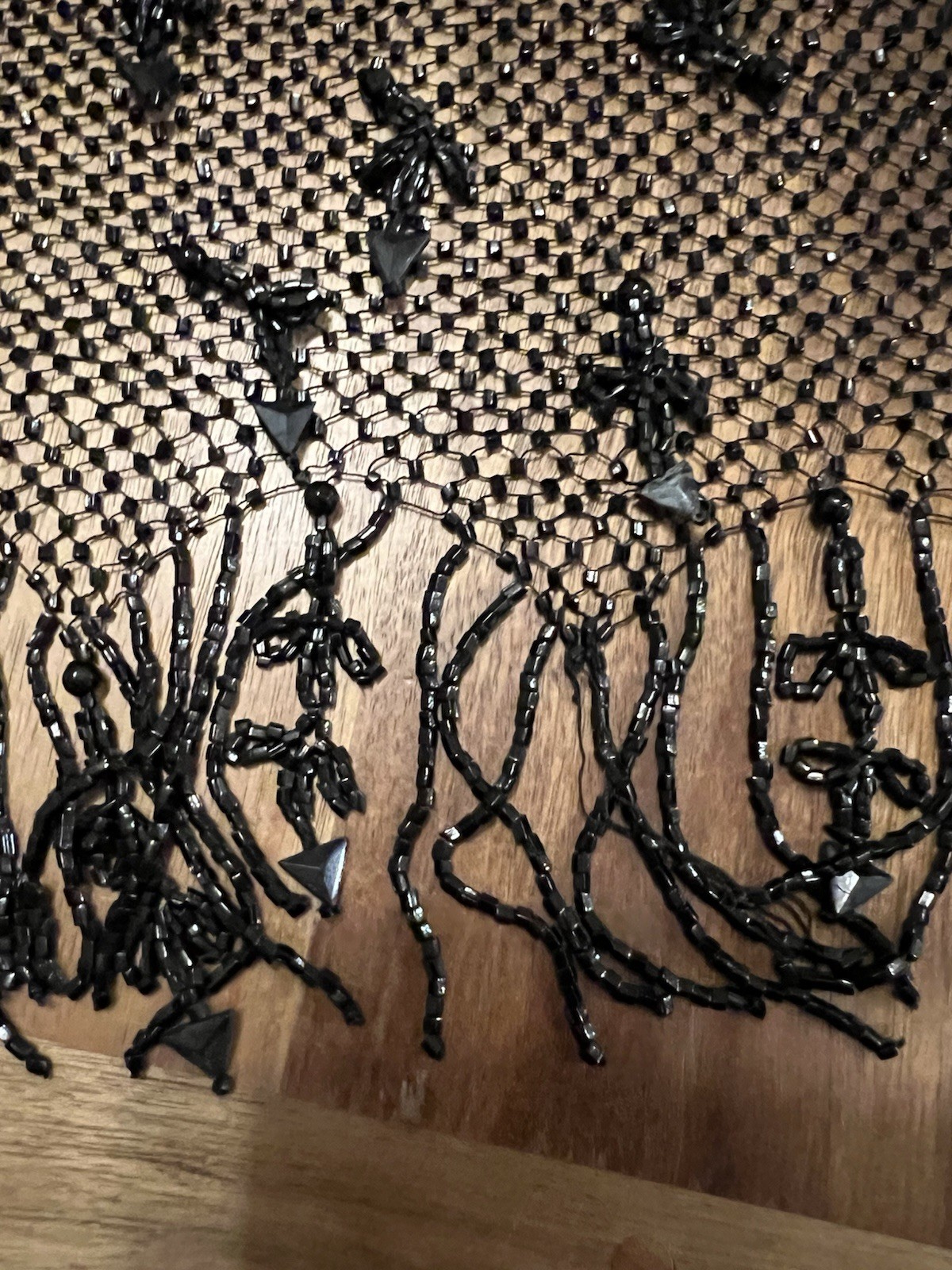 Antique Victorian Black Beaded Jet Headscarf Collar Caplet 26”x13”