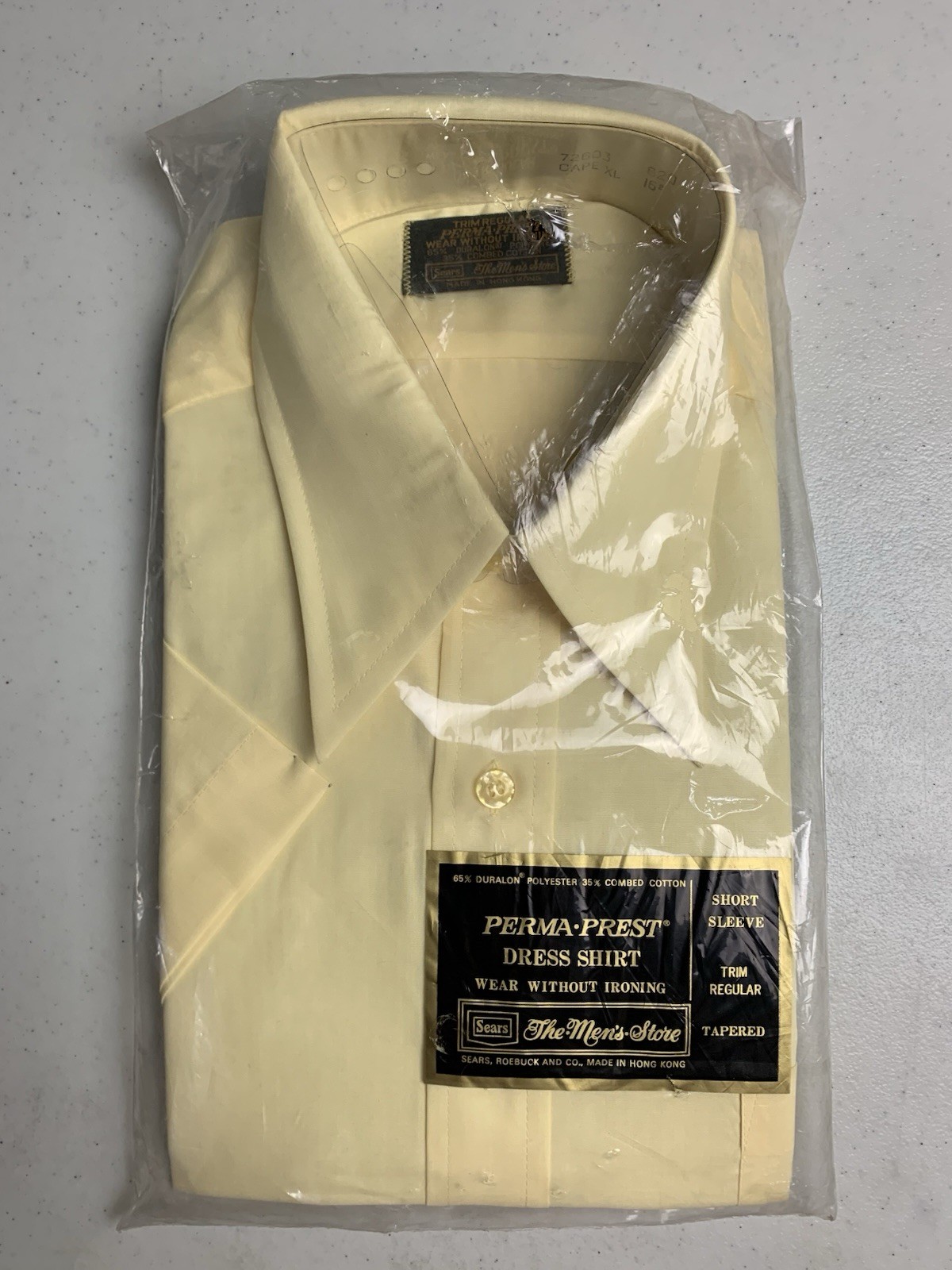 Vintage Sears Perma-Prest Short Sleeve Dress XL 16 Shirt Yellow NEW NOS