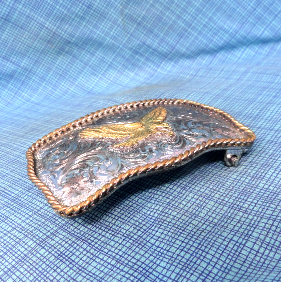 Working Cowboys Western Eagle Belt Buckle SSP Vtg Montana Silversmiths .BLT299