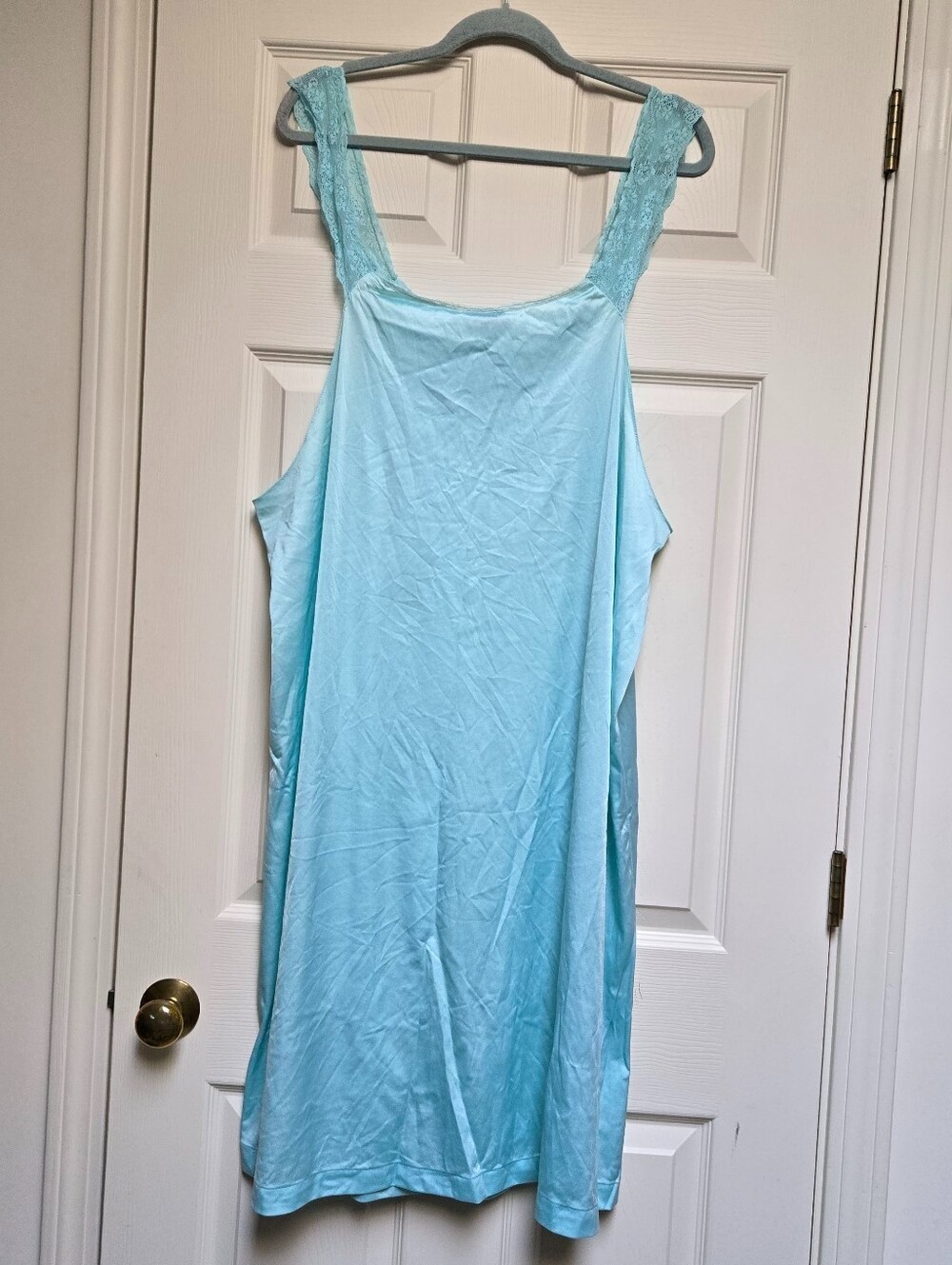 Vintage Vanity Fair Blue Nylon Nightgown Size XXL Made in USA Lace Negligee