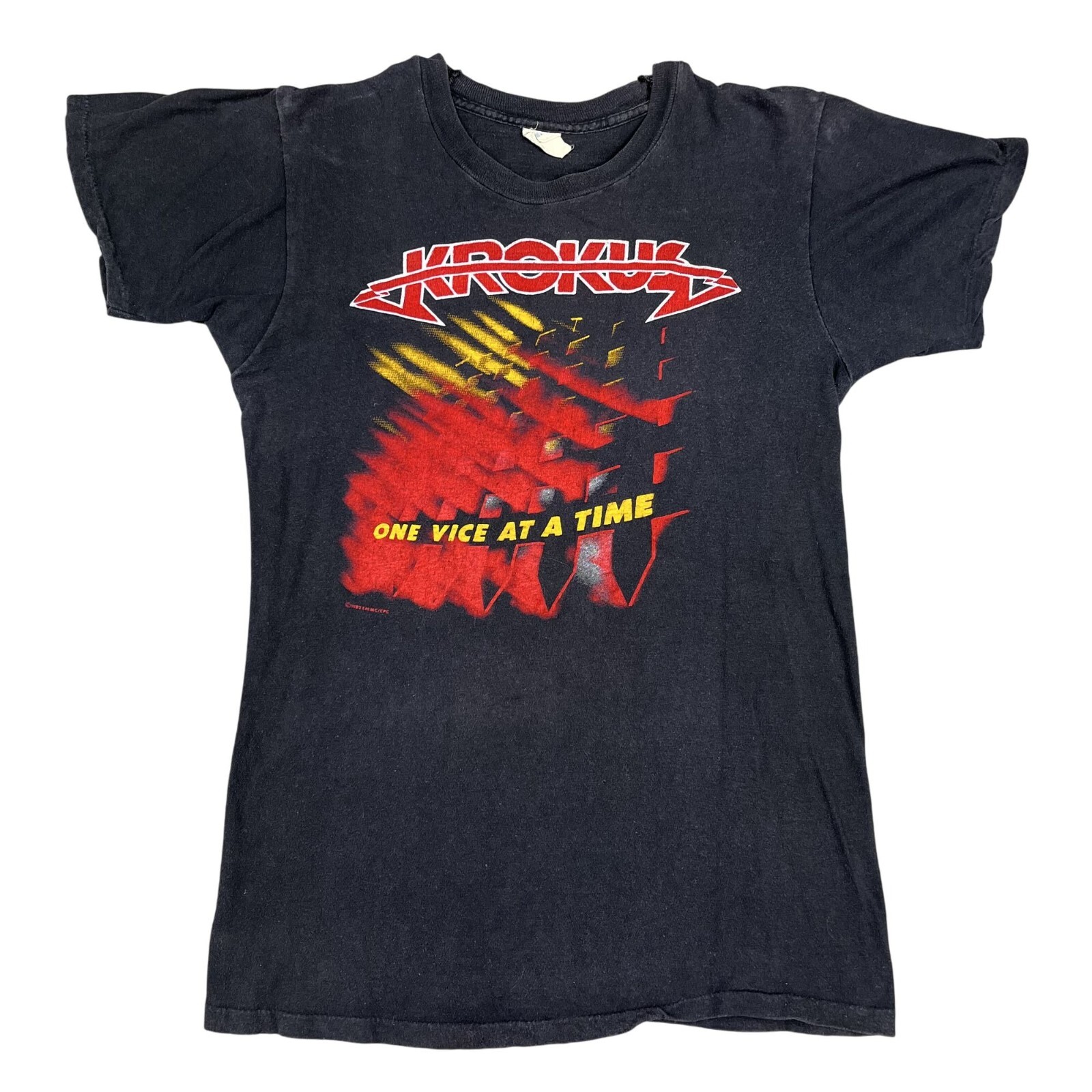 Vintage 1982 Krokus One Vice at a Time World Vice Tour Black T-Shirt Size Medium