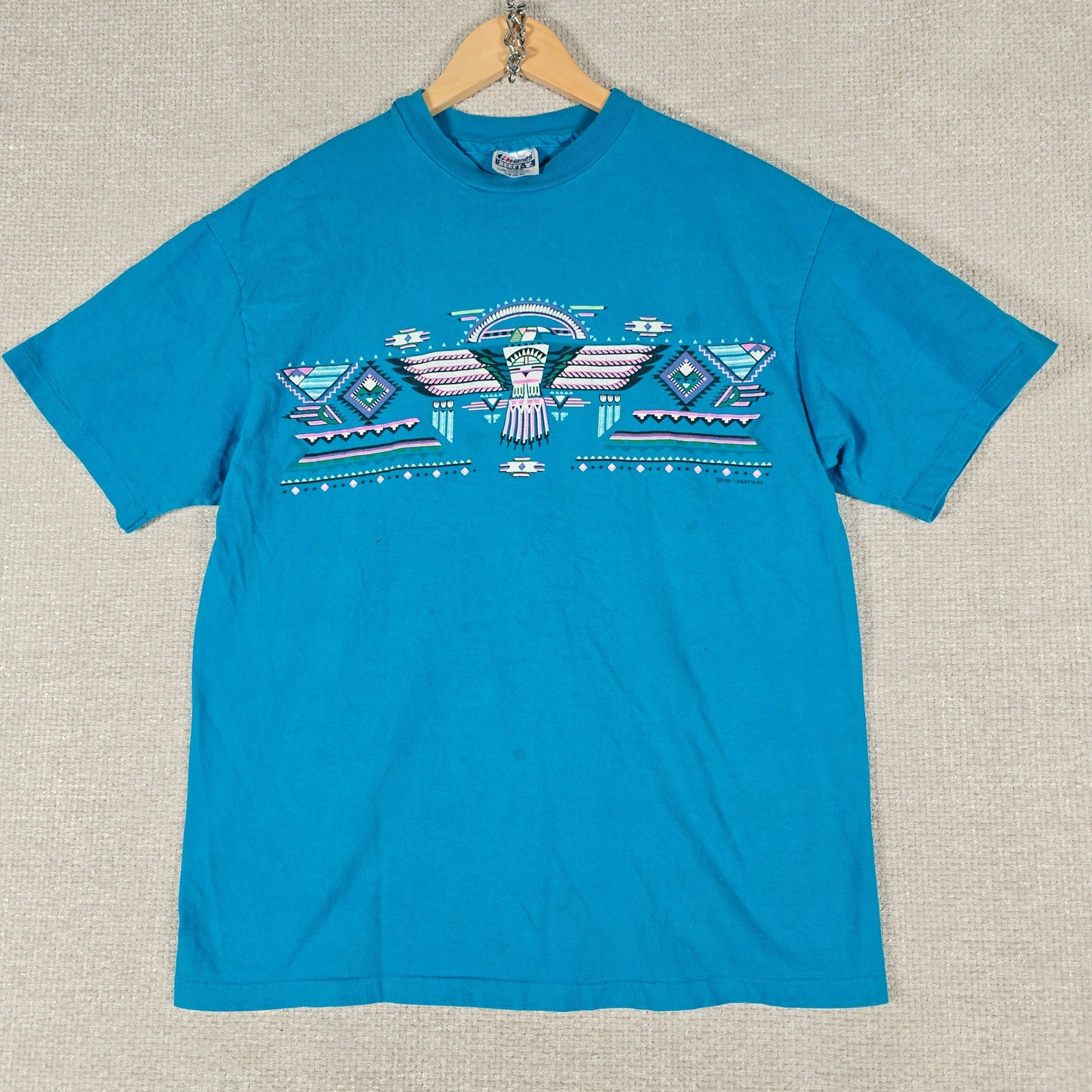 Vintage 1991 Hanes Beefy-T Southwestern Thunderbird Graphic T-Shirt Mens Large