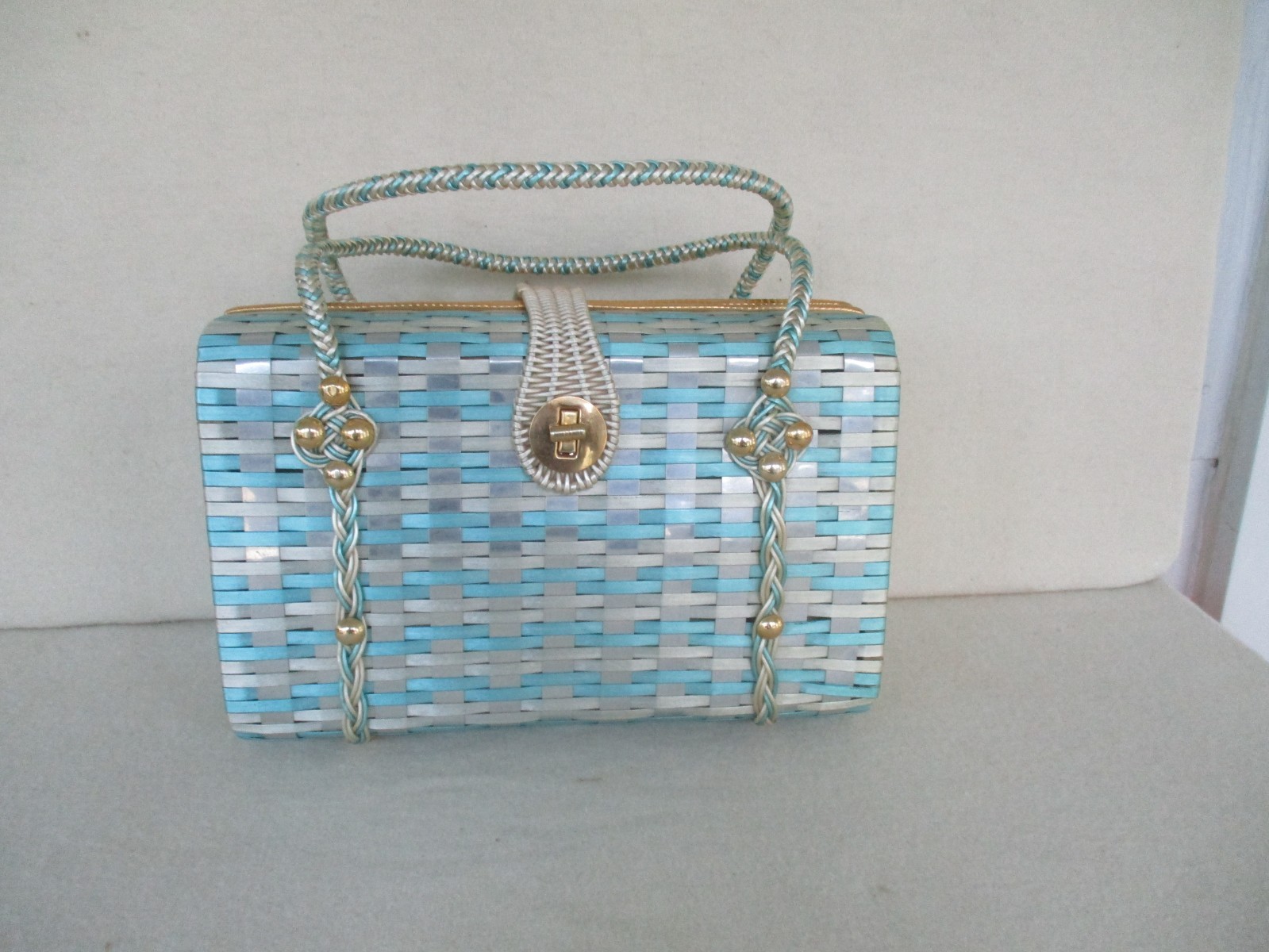 Vintage box handbag, multicolored, 1960’s, woven