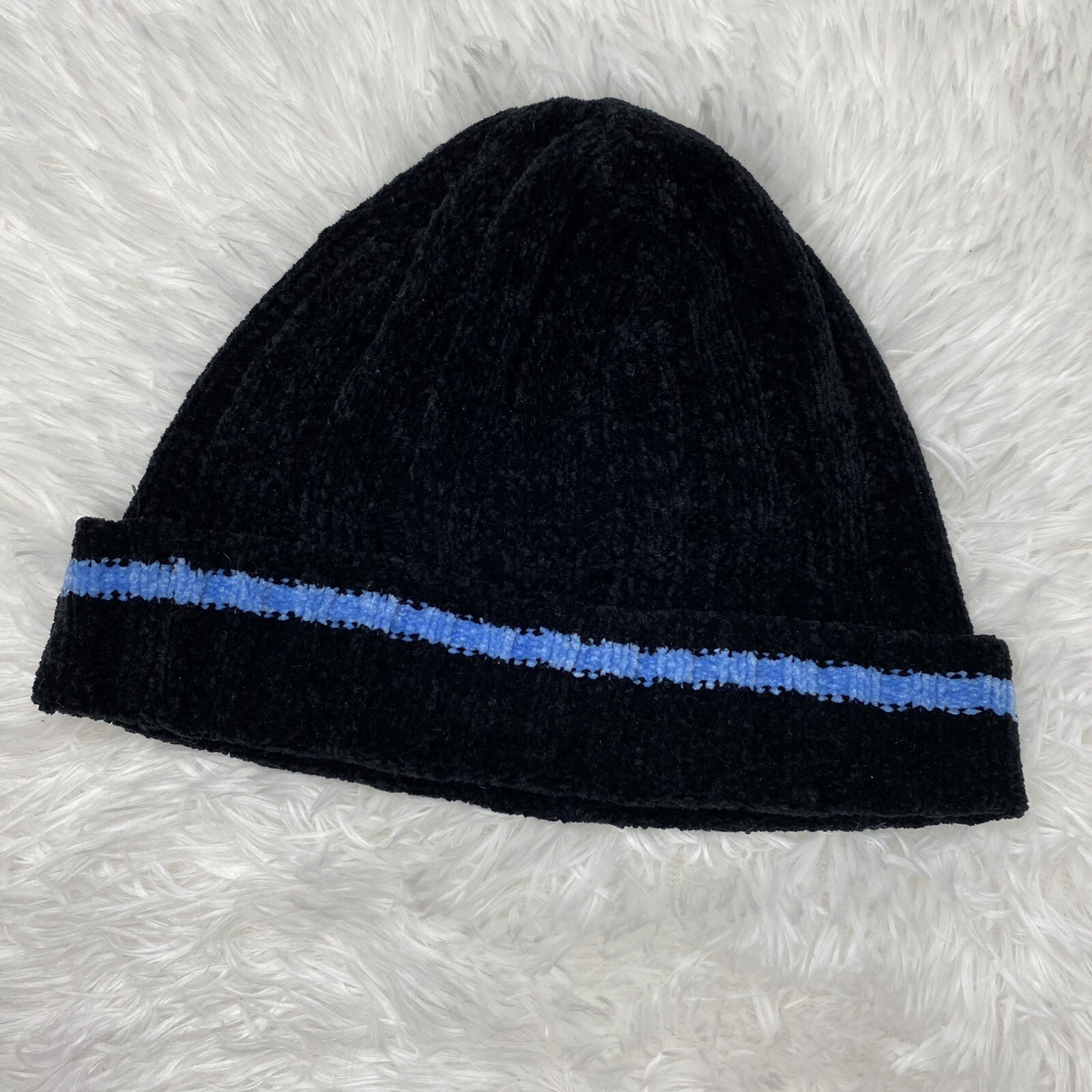 Vintage Raw Blue Black Y2K 90’s Stripe Velvet Hat