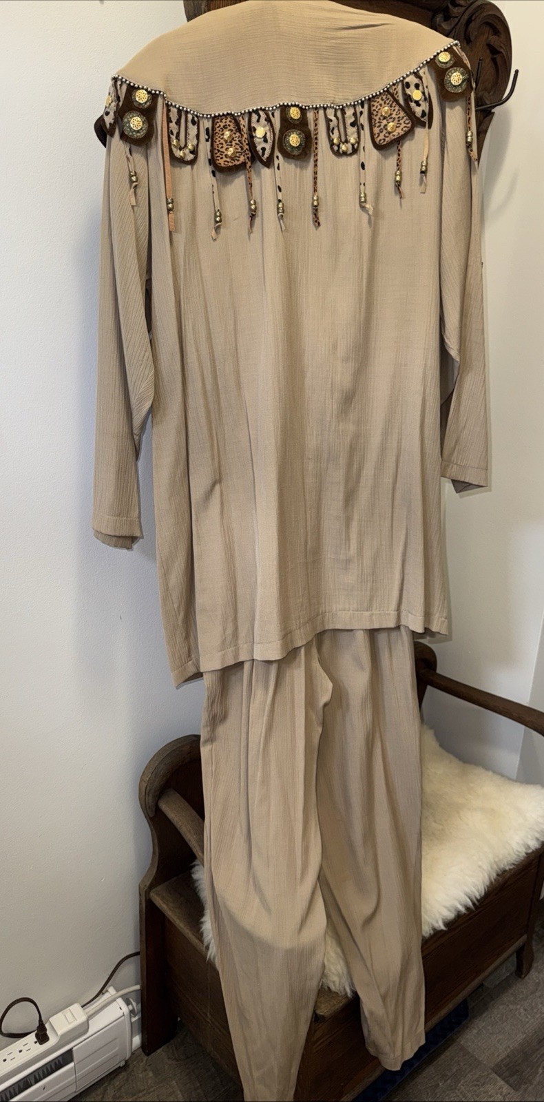 VTG WESTERN Adolfo II Jumpsuit 2 Piece Jacket Southwest Fringe Stud Leopard M