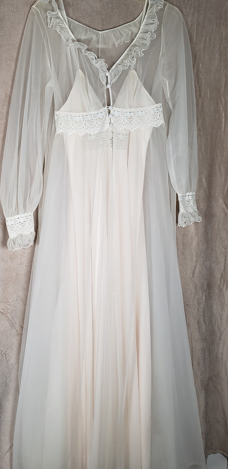 ❤️GLYDON’S HOLLYWOOD Lace Ivory/blush Peignoir 2 Pc Set Full Sweep Negligee USA