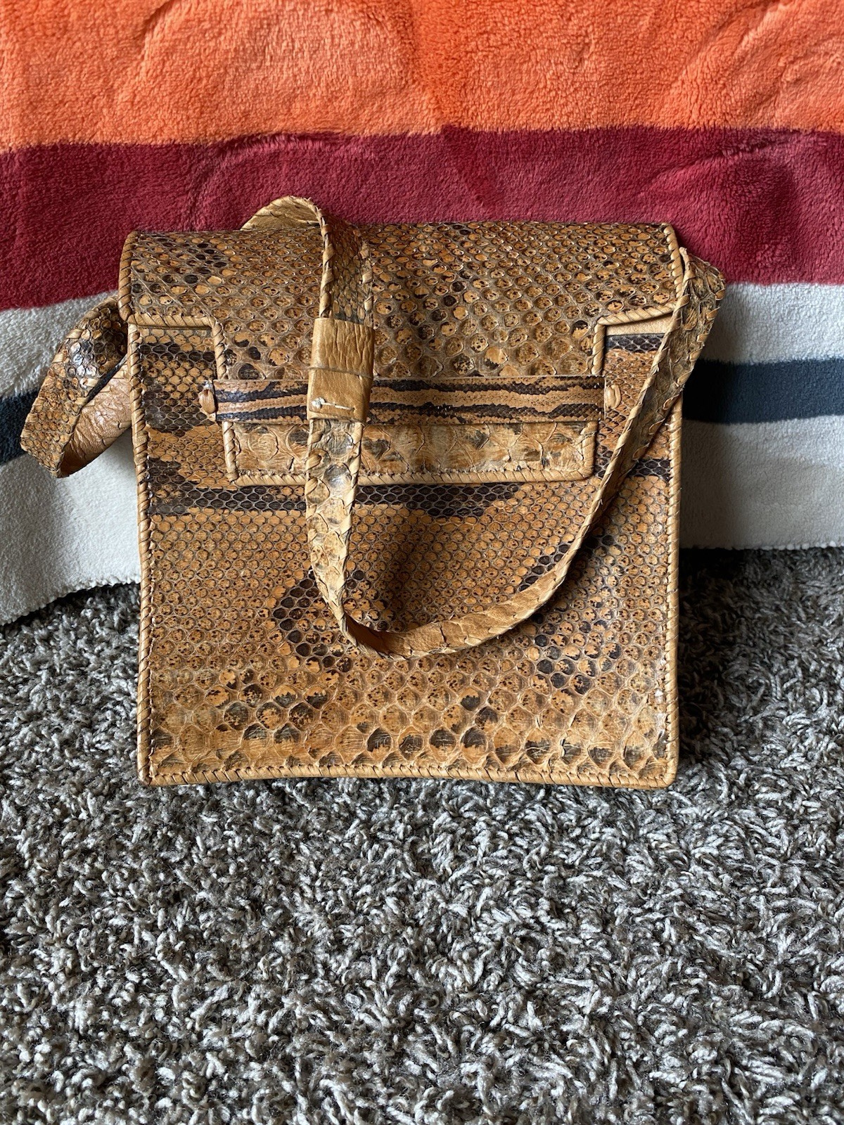 Vintage Snake Python Reptile Skin Purse Handbag Medium
