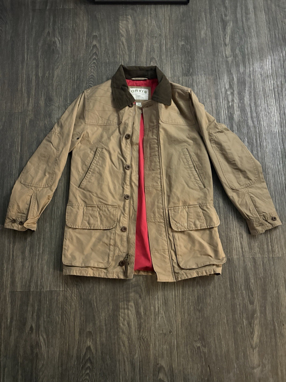 Orvis Men’s Vintage Coat Size Small Tan Corduroy Collar Full Zip Jacket