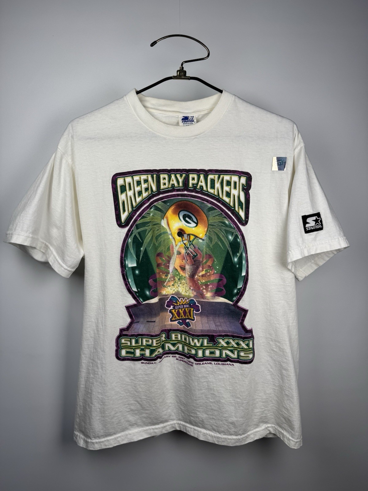 Vintage 1997 Starter Green Bay Packers Champions Super Bowl Shirt Large 23×28