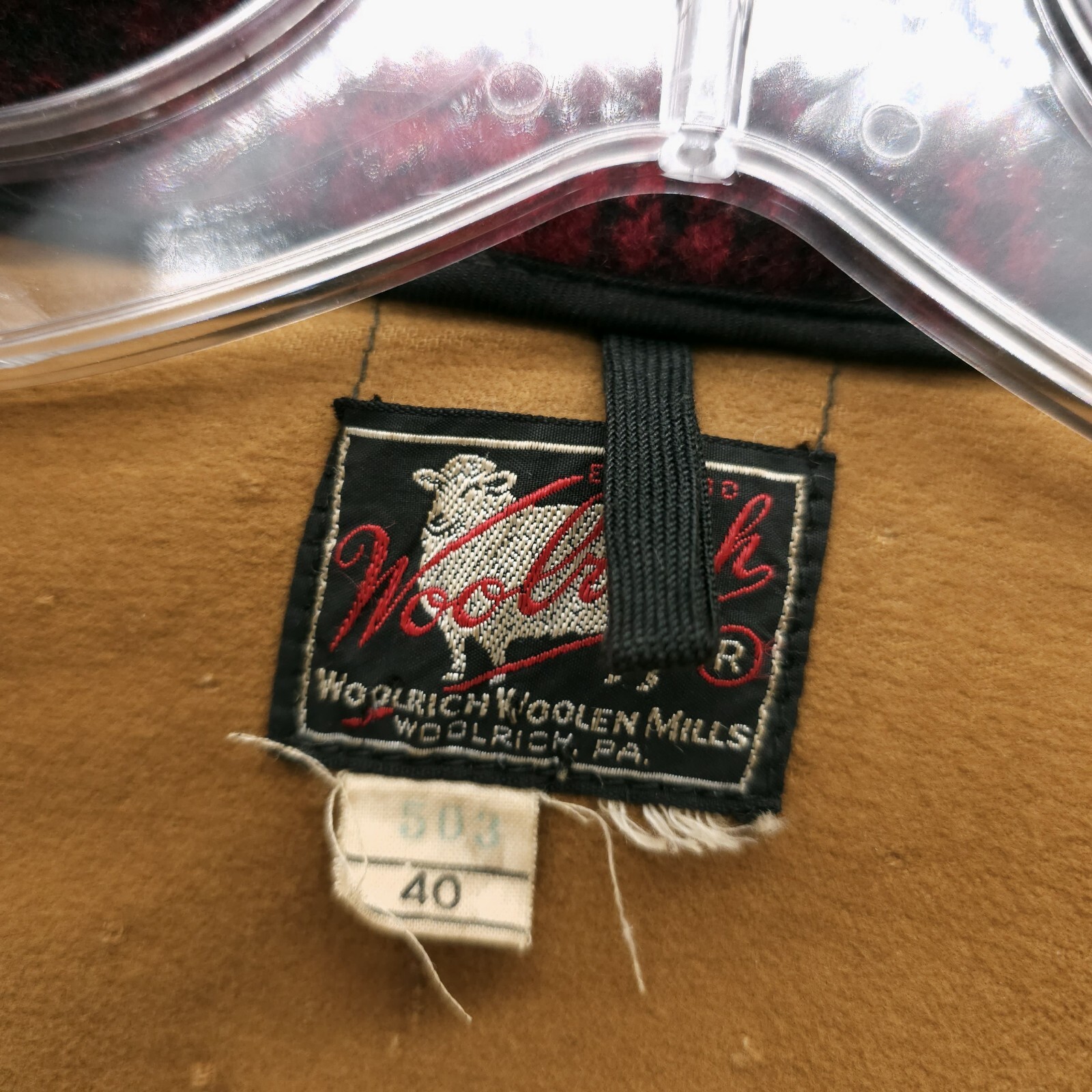 WOOLRICH Vintage 40s 50s Wool Hunting Jacket Red Buffalo Plaid Game Pouch Sz 40