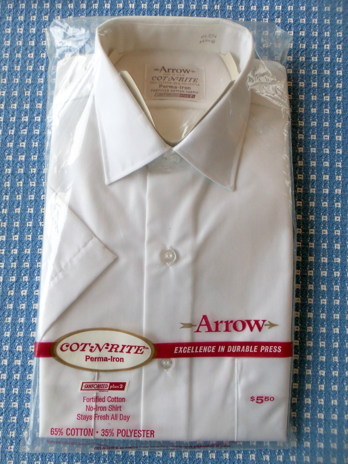 1960s ARROW White Shirt Size 14 1/2 Cot-N-Rite – Short Sleeve – Cotton/Poly NOS!
