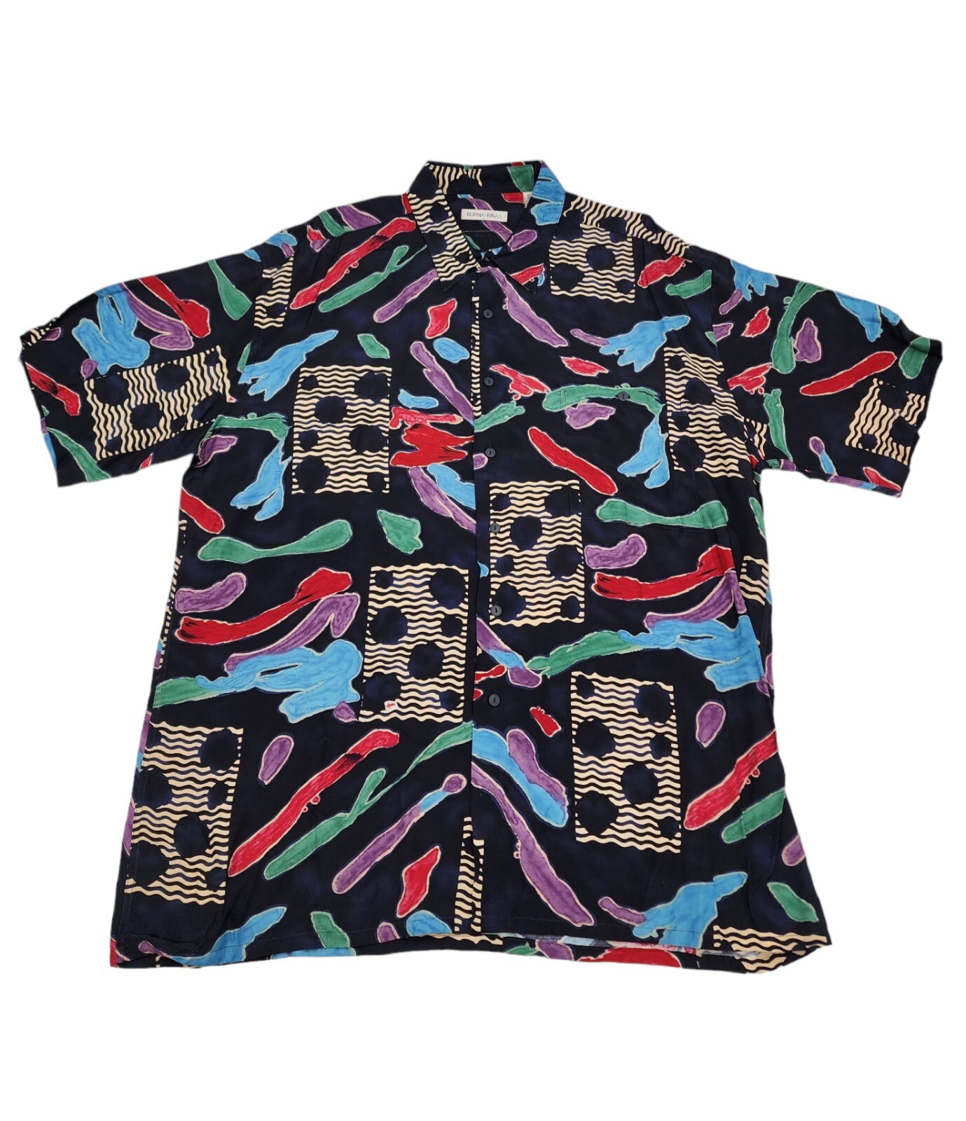 Burmas Bibas Abstract All Over Print Colorful Art Vintage Shirt Retro XL Rare