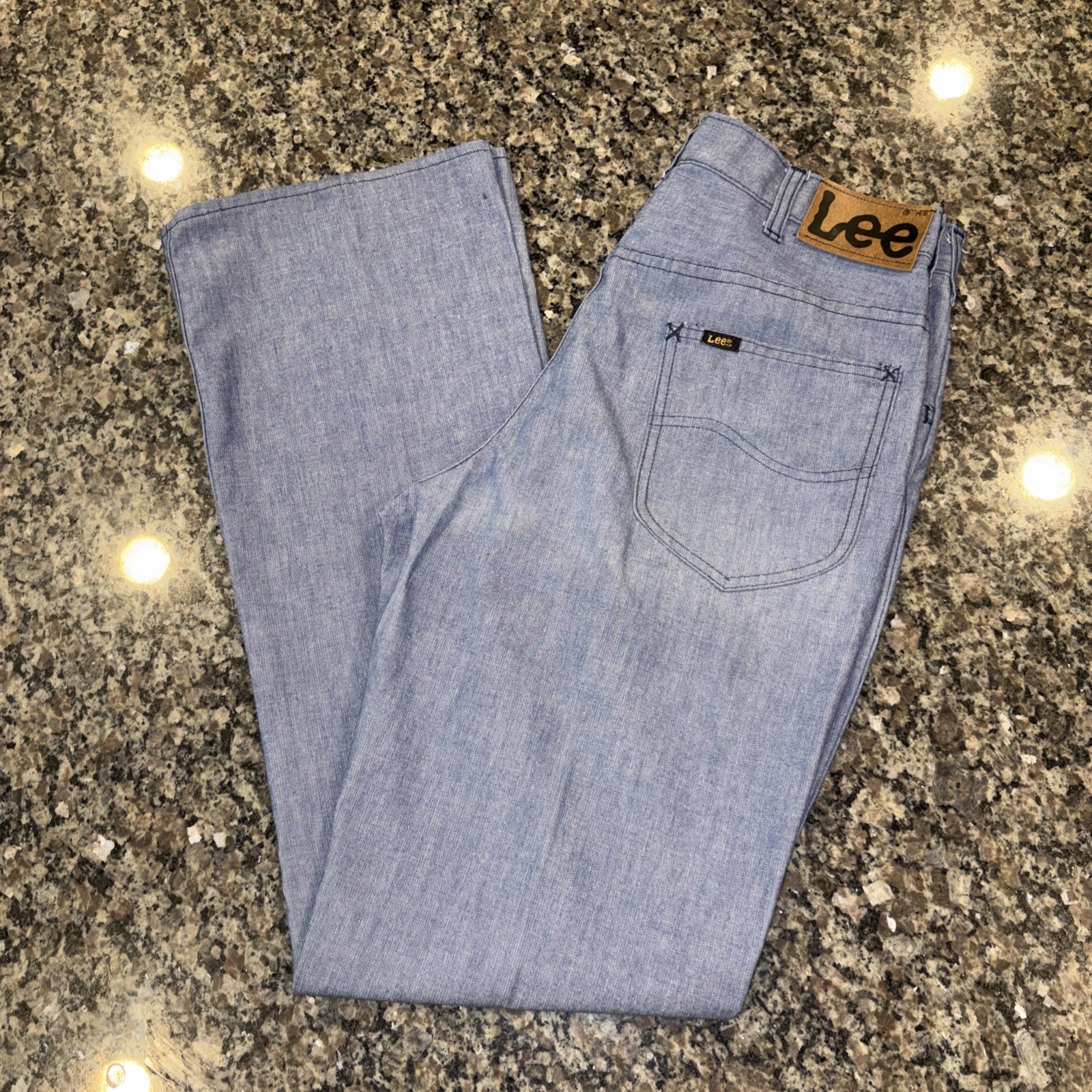 VTG Lee Womens Jeans Blue Gray 32×32 Made USA Talon 42 Bell Bottom Disco Hippy
