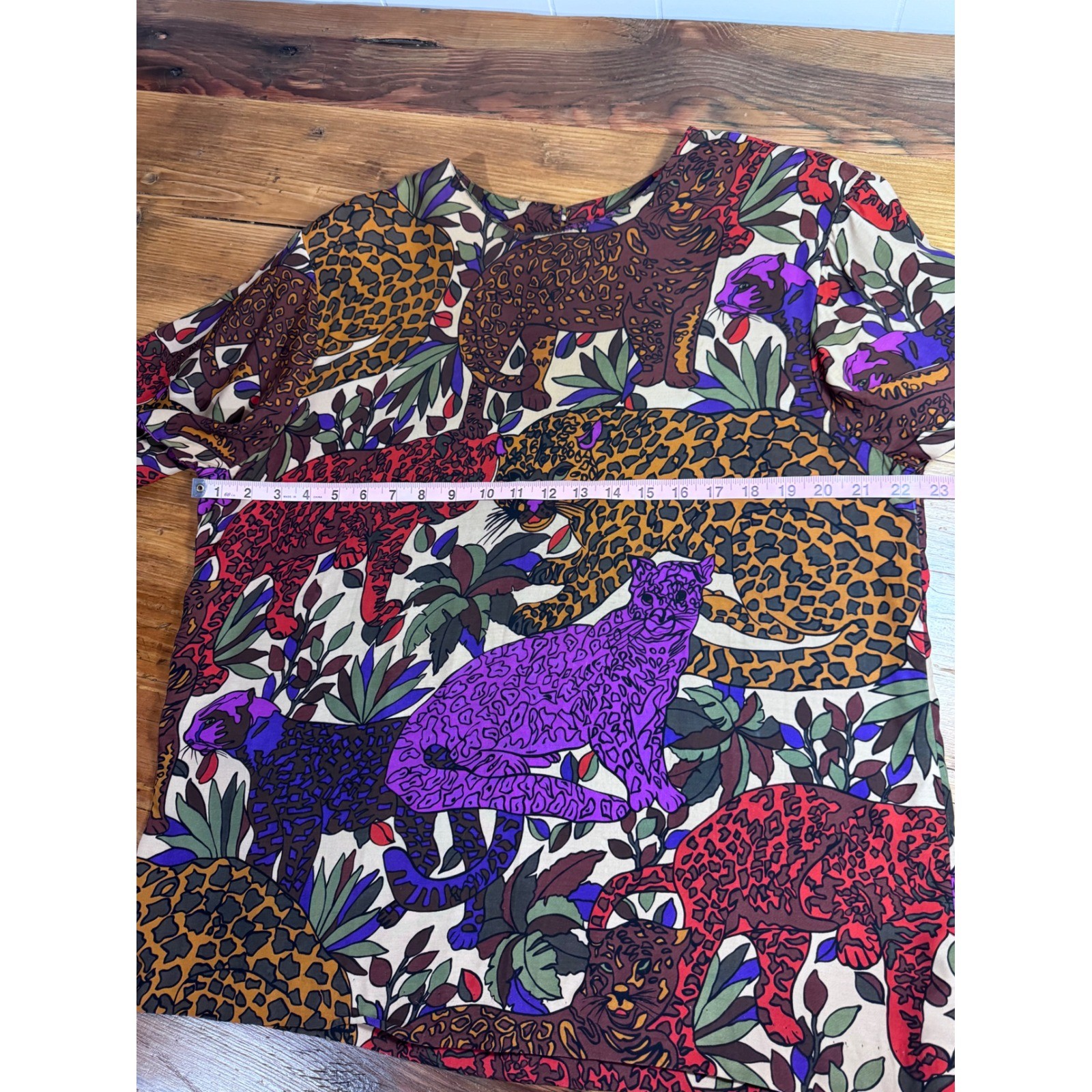 Vintage 90s Ana Capri Safari Leopard Jungle Print Blouse Made in USAWomen Large