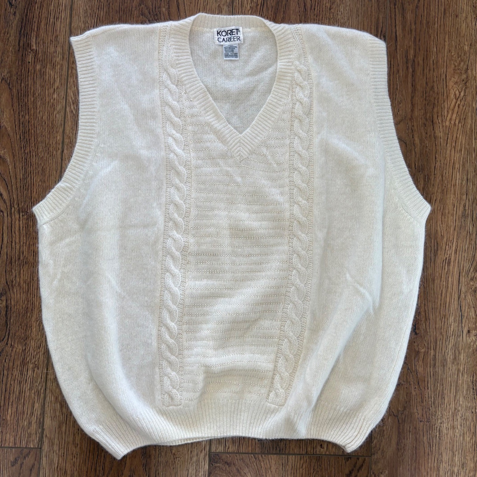 VTG 80s Koret Angora Lambswool V-Neck Sweater Vest Plus Size 24W Retro 3X Ivory