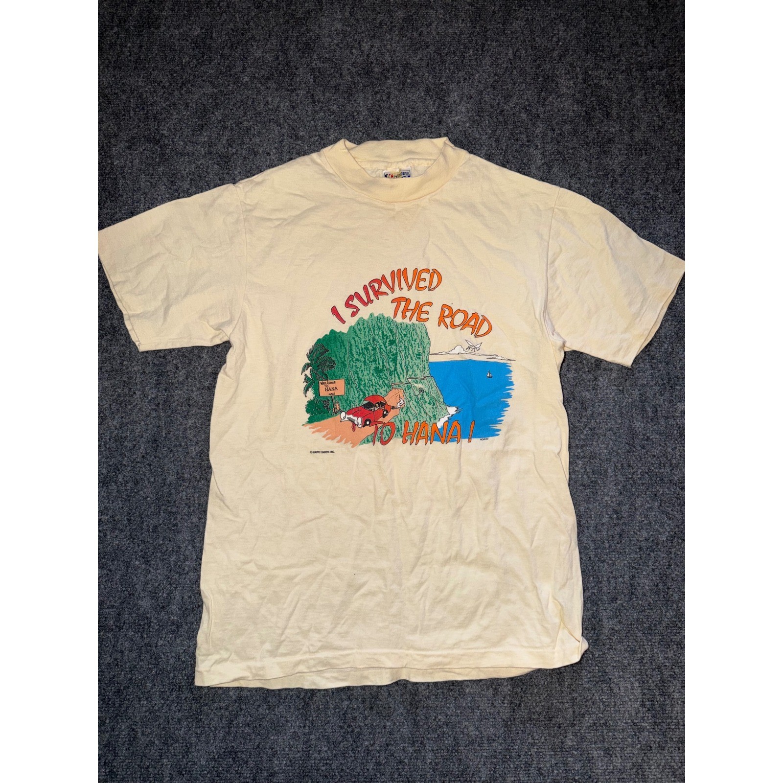 Vintage Hanes Beefy-T I Survived The Road To Hana Maui T-Shirt M single stitch