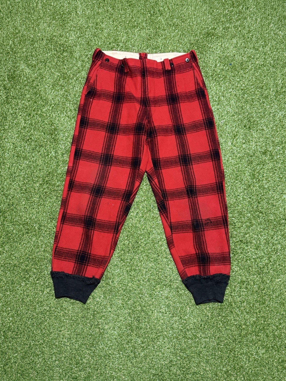 Vintage 1950s-60s Fox Knapp Red Plaid Wool Hunting Pants Size 32 X 27