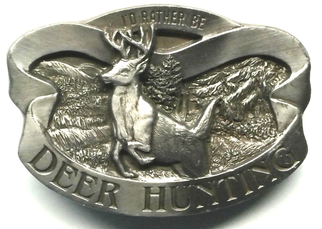 I Rather Be Deer Hunting Belt Buckle Vintage Buckles of America 3 1/2″w