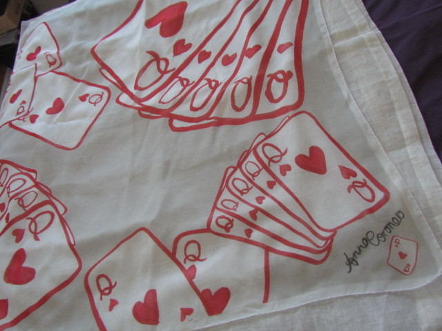 New tag Holt Renfrew Scarf Silk Chiffon White Heart Red Art Work by Anna Coroneo