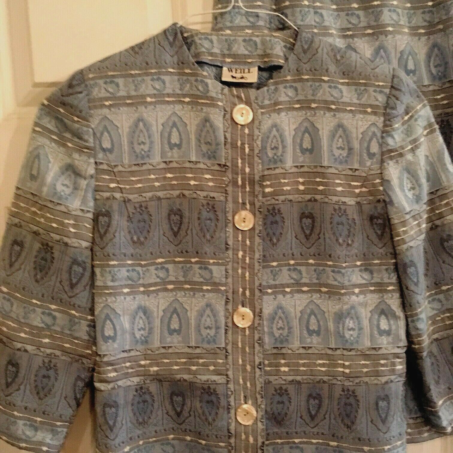 WEILL Designer Skirt Suit Set Blue Baumwolle & Linen Blend Preppy France Size 8