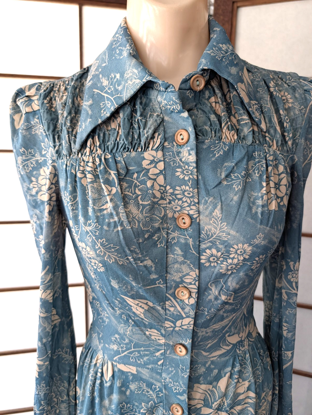 Vintage Young Innocent Arpeja Mini Dress Puffs Sleeves Dagger Collar XS 60s 70s