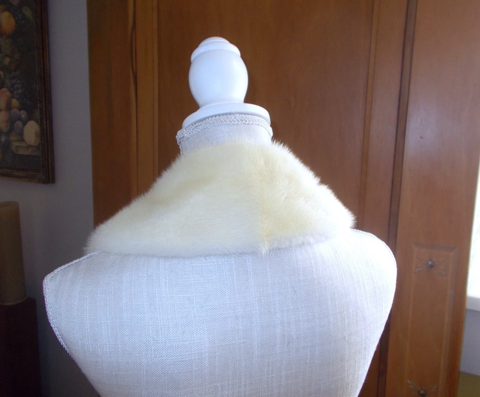 Vintage Off White Ivory Mink Fur Collar Scarf Neck Warmer 33″ Beautiful