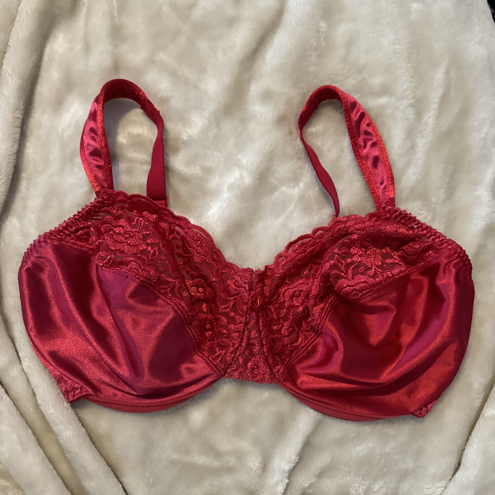 Vintage Vanity Fair Bra Lace Size 36DD Red Unlined Underwired Style SILKY