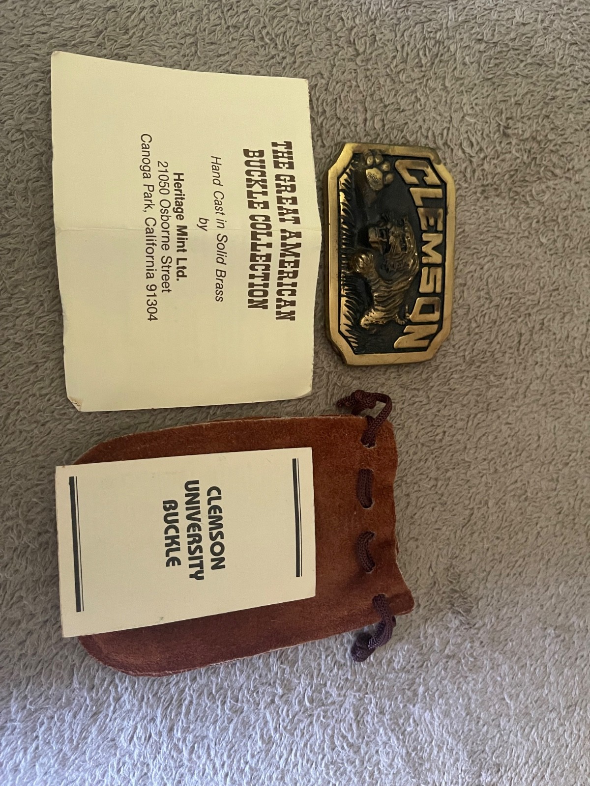 Brass Clemson University Tigers Belt Buckle Heritage Mint Rare football