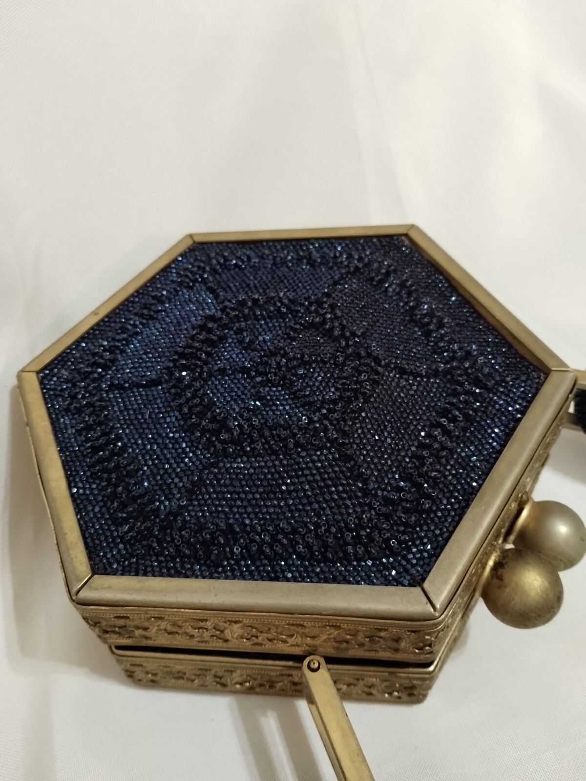 Handbag/Purse Sapphire Blue Beaded Tortoise Lucite Gold Plated Tyrolean 1940 VTG