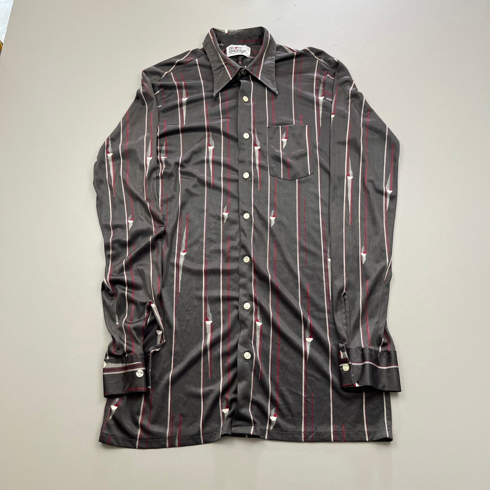 Above Average Button Down Shirt Mens L Tall Black Red Striped Vintage 70s Disco