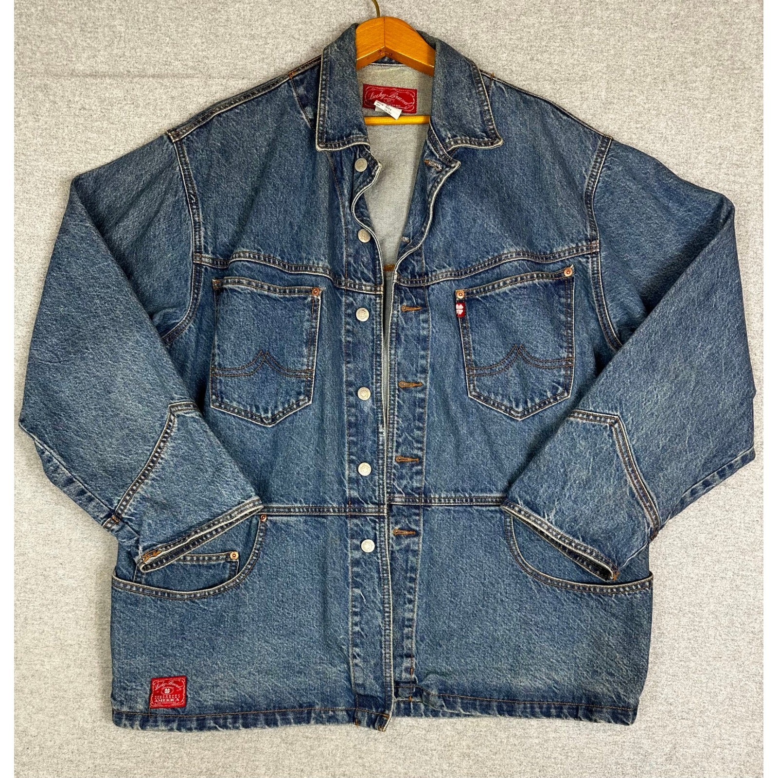 VTG 90s Lucky Brand Denim Chore Coat Mens XL Blue USA Made Barn Jacket Workwear