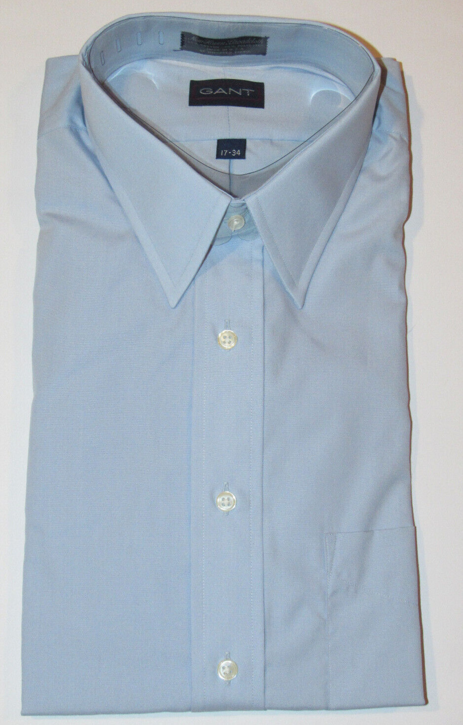 VTG 1980s UNUSED GANT BLUE DRESS SHIRT! NEW HAVEN BROADCLOTH! UNION MADE! 17-34