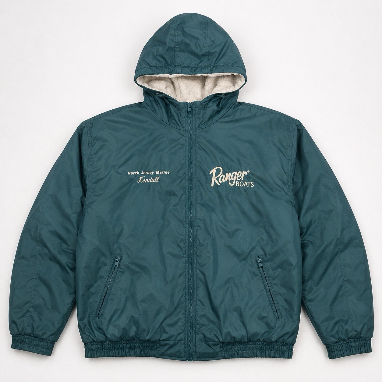 VTG Ranger Boats Flippin Arkansas Embroidered Sz 2XL Nylon Bomber Jacket Green