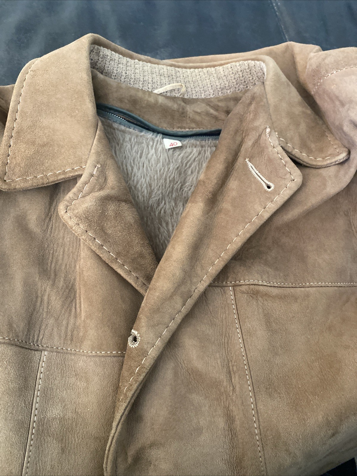 Vintage 1960s DuPont Quilon Soft Leather Jacket Faux Fur Lined Size 40 Stitched
